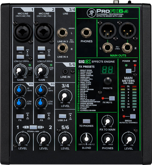 MACKIE 6-Channel Professional Analog Mixer with USB ProFX6v3